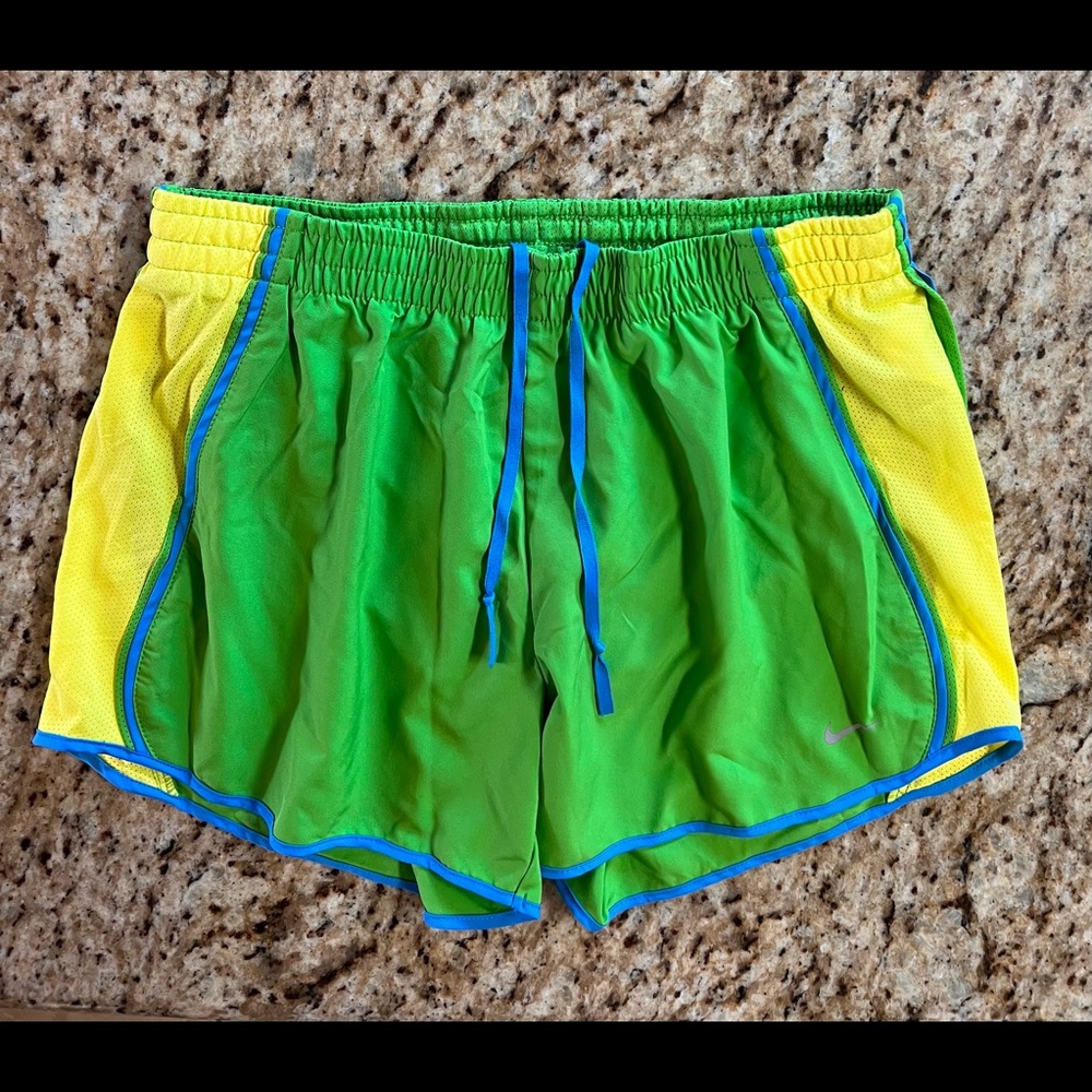 Nike Dri- Fit Women’s running Shorts Sz Small Green, Yellow, Blue.!!